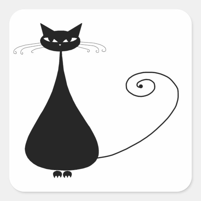 Your Text - Black Cat Character Pose 7 Poster Square Sticker (Front)