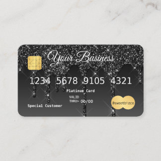 Your Text Black Drip Glitter-look Credit Card