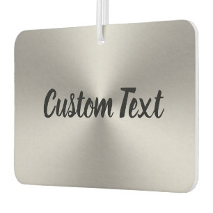 Your Text Black Script Silver Brushed Metal Look Car Air Freshener