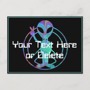 Your Text Blue Tie Dye Alien Peace Sign Cute SciFi Postcard