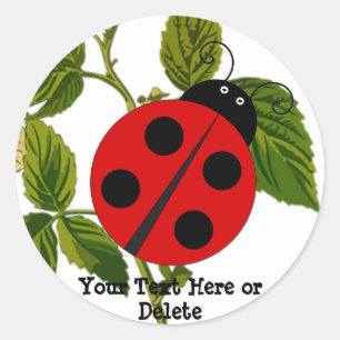 Your Text & Color Cute Lucky Red Ladybug Nature Classic Round Sticker