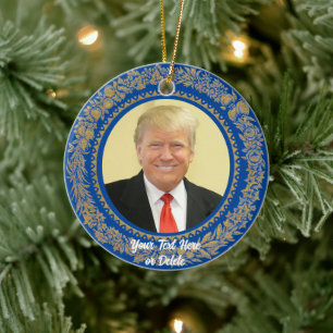 Your Text/Color Donald Trump Christmas Wreath Blue Ceramic Tree Decoration