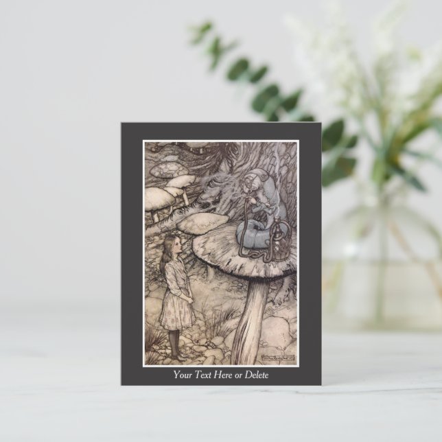 Your Text/Colour Alice with Caterpillar Rackham Ar Postcard (Standing Front)