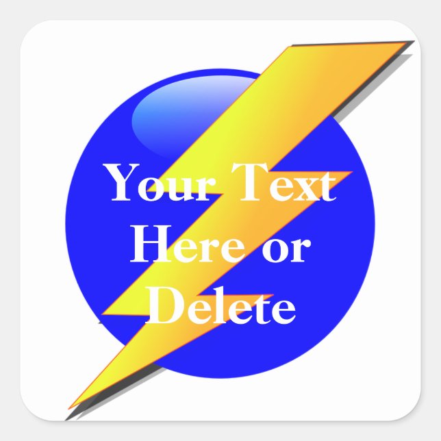 Your Text/Colour Blue/Gold Lightning Bolt Superher Square Sticker (Front)