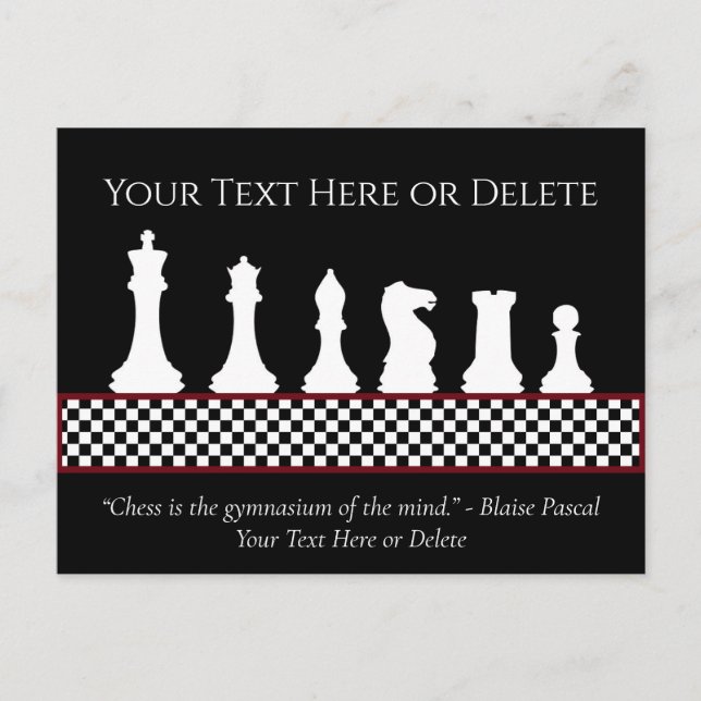 Your Text/Colour Chessboard Piece Chess Quote Blac Postcard (Front)