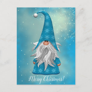 Your Text/Colour Cute Blue Gnome Holiday Snowflake Postcard