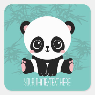 Your Text/Colour Cute Cartoon Panda Bear in Bamboo Square Sticker