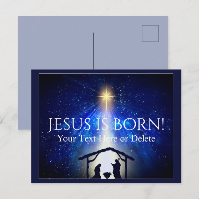 Your Text/Colour Jesus Nativity Christmas Star Blu Postcard (Front/Back)