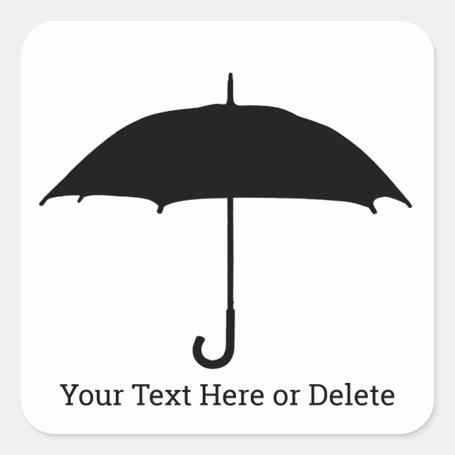 Your Text/Colour Rain Weather Open Black Umbrella Square Sticker (Front)