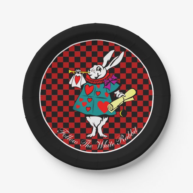 Your Text/Colour White Rabbit Alice in Wonderland Paper Plate (Front)