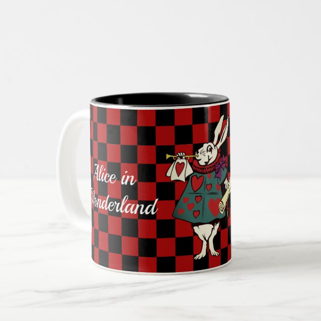 Your Text/Colour White Rabbit Alice in Wonderland Two-Tone Coffee Mug (Front Left)