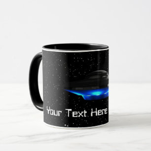 Your Text Cool Blue Alien Flying Saucer Space UFO Mug
