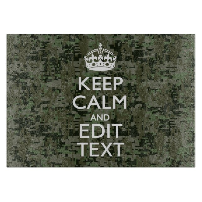 Your Text Digital Camouflage Olive Green Keep Calm Cutting Board (Front)