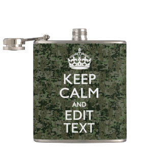 Your Text Digital Camouflage Olive Green Keep Calm Hip Flask