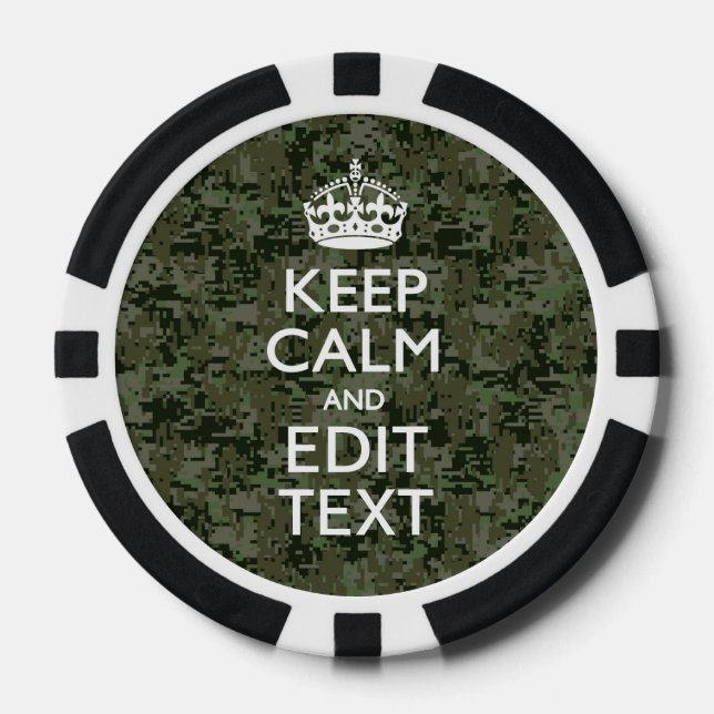 Your Text Digital Camouflage Olive Green Keep Calm Poker Chips (Front)