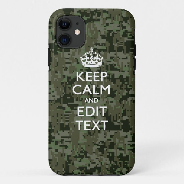 Your Text Digital Camouflage Woodland Keep Calm Case-Mate iPhone Case (Back)