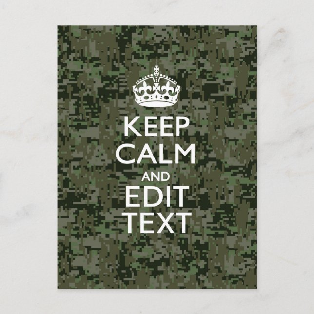 Your Text Digital Camouflage Woodland Keep Calm Postcard (Front)