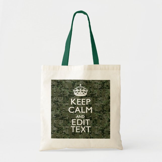 Your Text Digital Camouflage Woodland Keep Calm Tote Bag (Front)