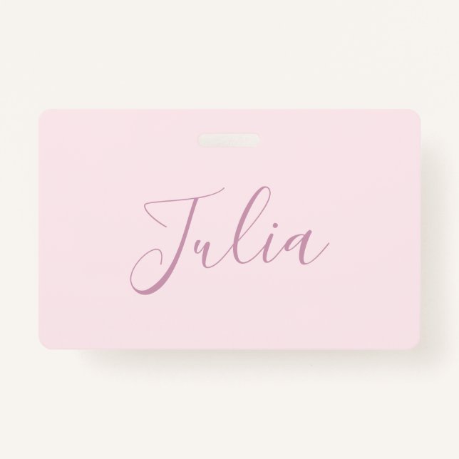 Your Text | Elegant Script & Soft Blush Pink ID Badge (Front)