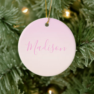 Your Text   Elegant Script & Soft Blush Pink Ombre Ceramic Tree Decoration