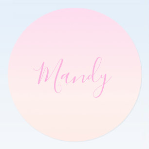 Your Text   Elegant Script & Soft Blush Pink Ombre Classic Round Sticker
