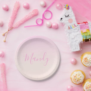 Your Text   Elegant Script & Soft Blush Pink Ombre Paper Plate