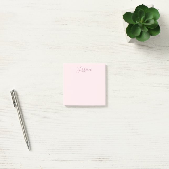 Your Text | Elegant Script & Soft Blush Pink Post-it Notes (Office)