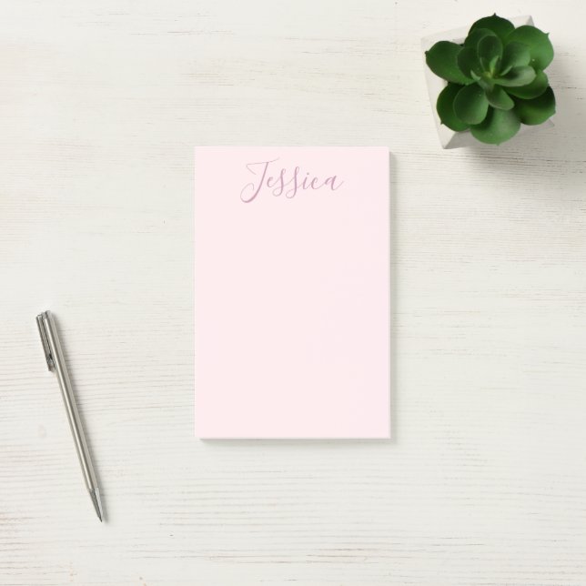 Your Text | Elegant Script & Soft Blush Pink Post-it Notes (Office)