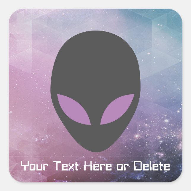 Your Text/Eye Colour Alien Head Cute Purple Galaxy Square Sticker (Front)