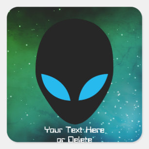 Your Text & Eye Colour Alien Head Green Galaxy  Square Sticker