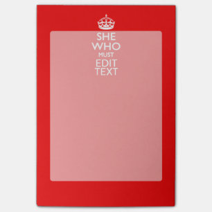 Your Text for She Who Must Be Obeyed Red Colour Post-it Notes