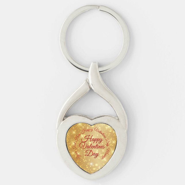 Your TEXT Gold Valentines Day Message Heart Key Ring (Front)