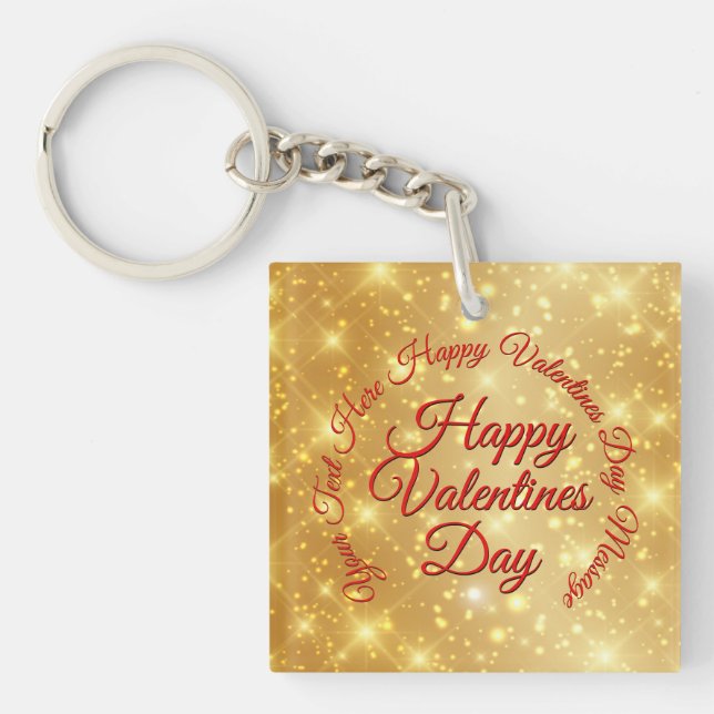 Your TEXT Gold Valentines Day Message Key Ring (Front)