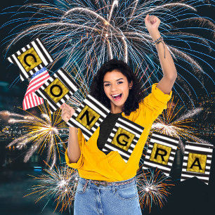 Your Text Here Gold Black Stripe Pattern Bunting