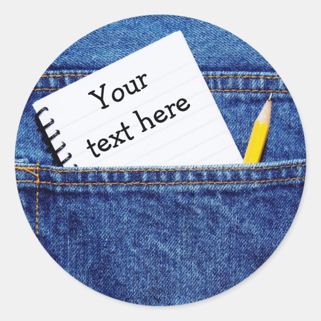 "Your Text Here" Notebook in Pocket Classic Round Sticker (Front)