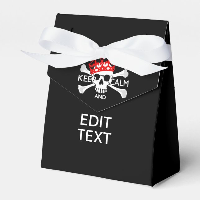 Your Text Keep Calm Red Crown Crossbones Skull Favour Box (Front Side)