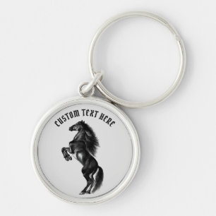 Your Text Keychain with Upright Black Wild Horse