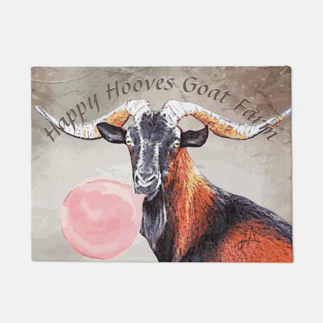 YOUR TEXT Look at those Horns Goat with Bubblegum Doormat (Front)