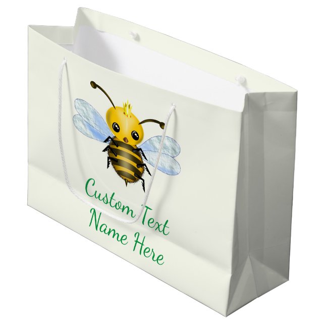 Your Text Name Baby Gift Bag with Cute Queen Bee (Front Angled)