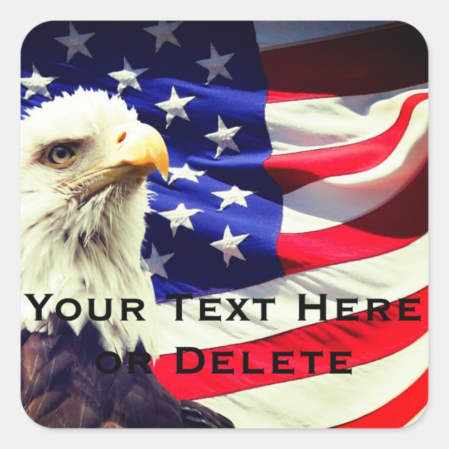 Your Text Old Glory & Bald Eagle USA Flag Patriot Square Sticker (Front)