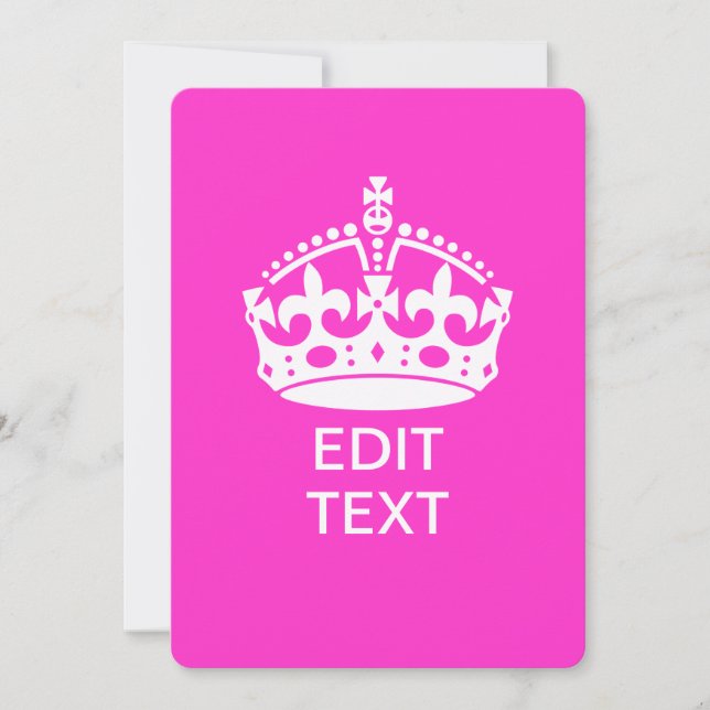 Your Text on Keep Calm Crown Hot Pink (Front)