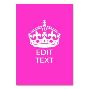 Your Text on Keep Calm Crown Hot Pink Table Number