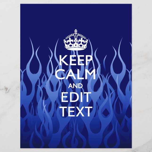 Your Text on Keep Calm on Blue Racing Flames Flyer (Front)