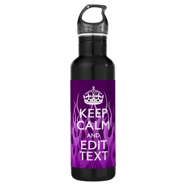 Your Text on Keep Calm on Purple Racing Flames 710 Ml Water Bottle (Front)