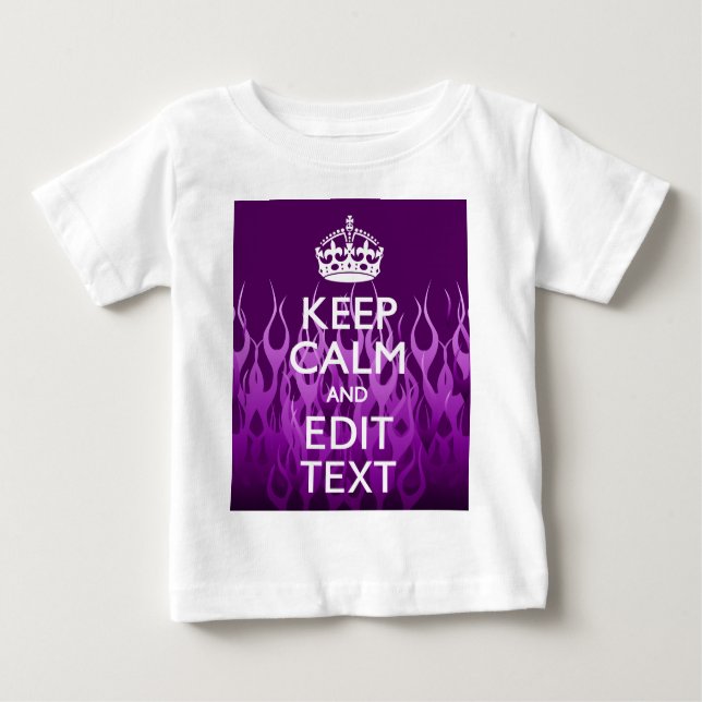 Your Text on Keep Calm on Purple Racing Flames Baby T-Shirt (Front)