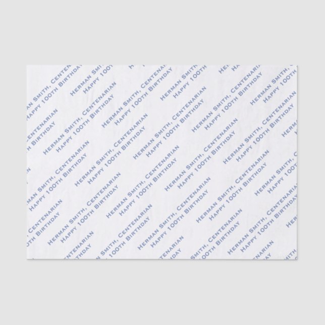 Your Text Pattern All Over Print Blue/White Tissue Paper (Front)