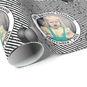 Your Text.Photo Black/White Simple Stripes Pattern Wrapping Paper