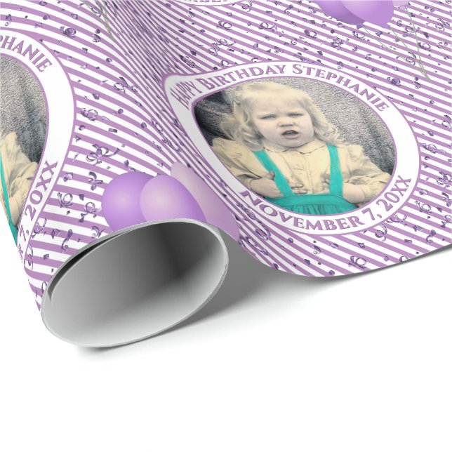 Your Text.Photo Lavendar/White Simple Stripes Wrapping Paper (Roll Corner)