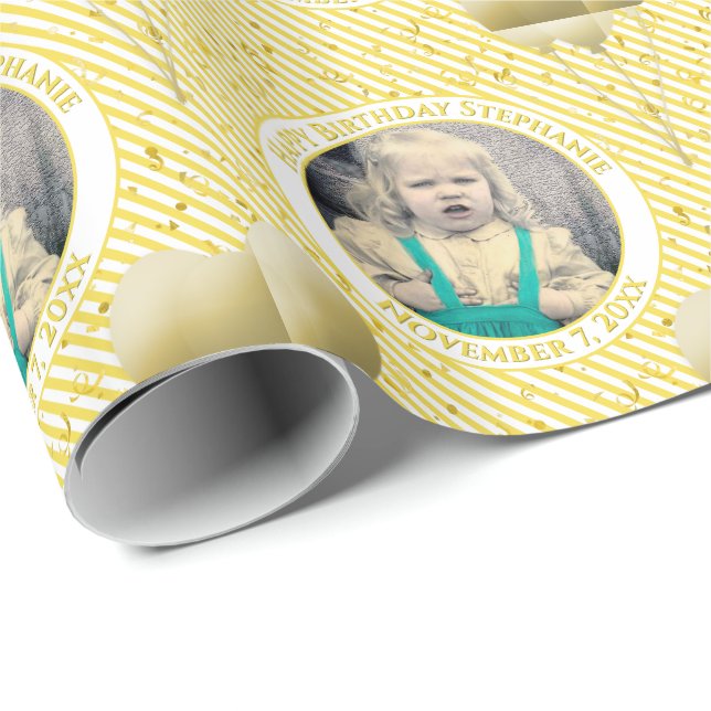 Your Text.Photo Yellow/White Simple Stripes Wrapping Paper (Roll Corner)