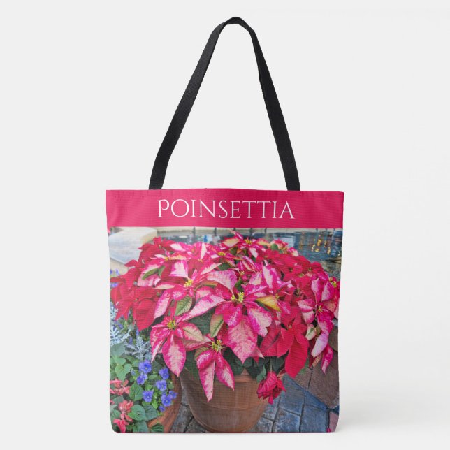 Your Text:  Poinsettia Christmas Flower Photo Tote Bag (Front)